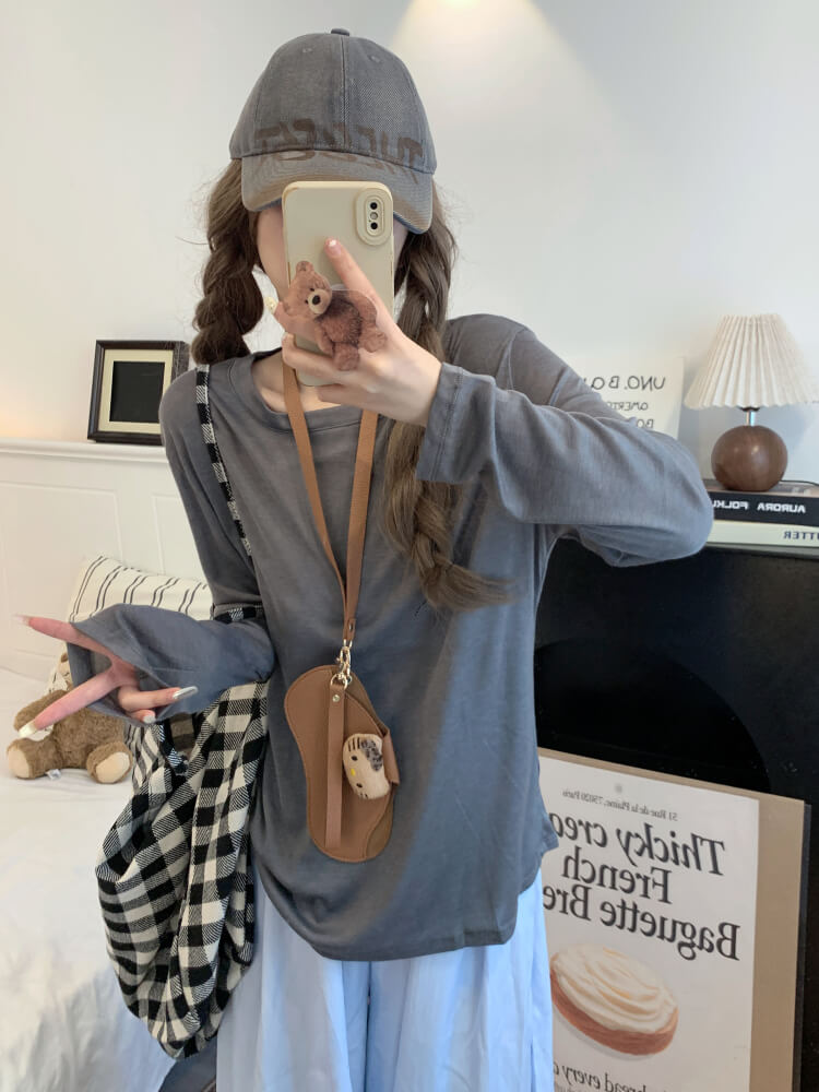 Tencel knit tee, summer layering shirt, lightweight loose tee, OOTDAY crewneck top, sweet Korean fashion