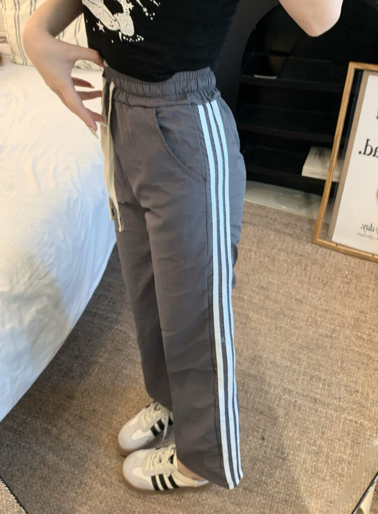 ice silk sun-proof pants for women, dopamine wide-leg pants, sporty summer trousers, high-waist triple stripe pants, OOTDAY summer fashion
