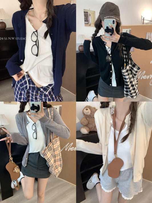 lightweight slim knit cardigan for early fall, sweet button-up sunproof sweater, OOTDAY cardigan for girls