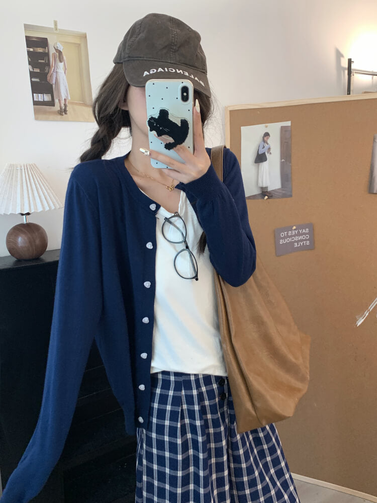 lightweight slim knit cardigan for early fall, sweet button-up sunproof sweater, OOTDAY cardigan for girls