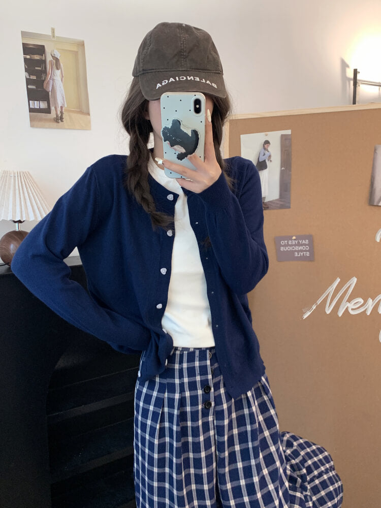 lightweight slim knit cardigan for early fall, sweet button-up sunproof sweater, OOTDAY cardigan for girls