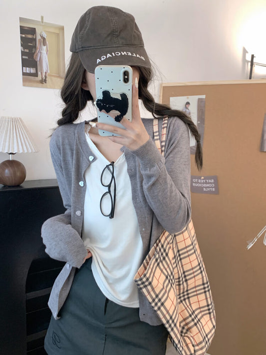 lightweight slim knit cardigan for early fall, sweet button-up sunproof sweater, OOTDAY cardigan for girls