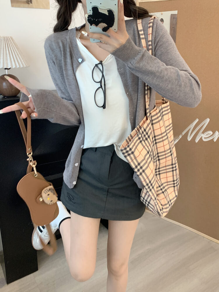 lightweight slim knit cardigan for early fall, sweet button-up sunproof sweater, OOTDAY cardigan for girls