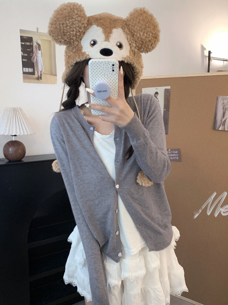 lightweight slim knit cardigan for early fall, sweet button-up sunproof sweater, OOTDAY cardigan for girls