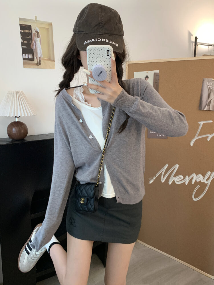 lightweight slim knit cardigan for early fall, sweet button-up sunproof sweater, OOTDAY cardigan for girls