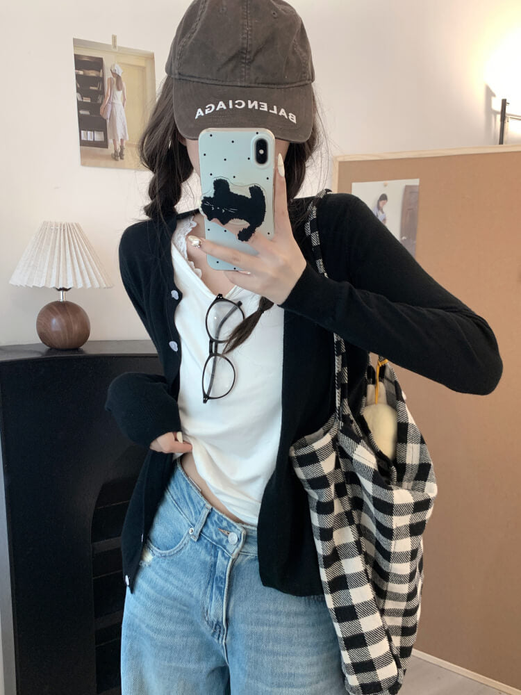 lightweight slim knit cardigan for early fall, sweet button-up sunproof sweater, OOTDAY cardigan for girls