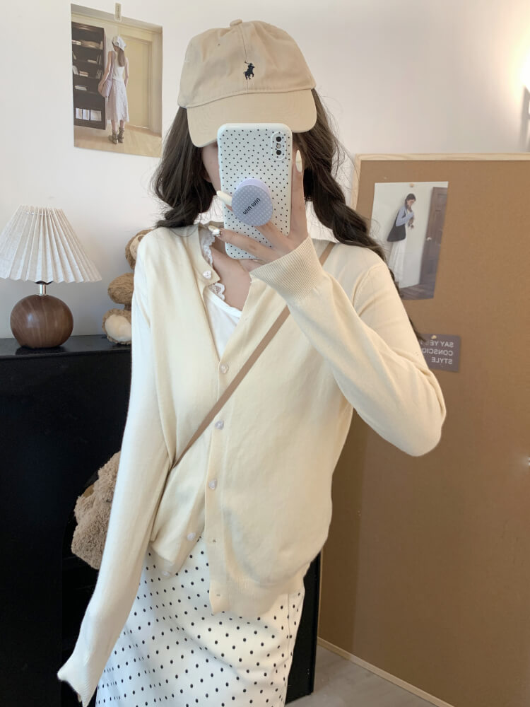 lightweight slim knit cardigan for early fall, sweet button-up sunproof sweater, OOTDAY cardigan for girls