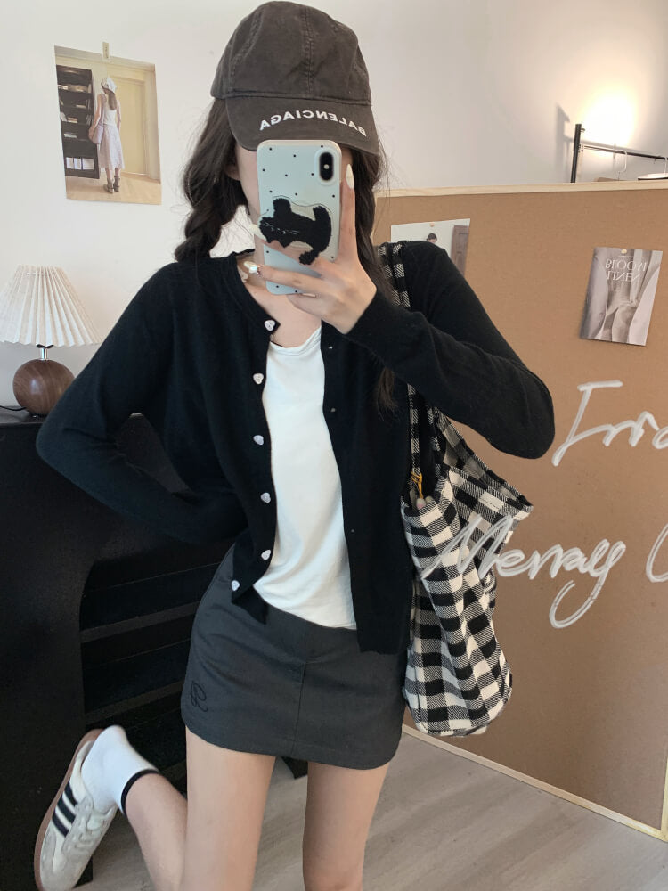 lightweight slim knit cardigan for early fall, sweet button-up sunproof sweater, OOTDAY cardigan for girls