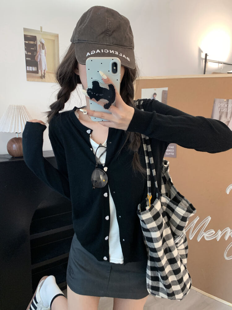lightweight slim knit cardigan for early fall, sweet button-up sunproof sweater, OOTDAY cardigan for girls