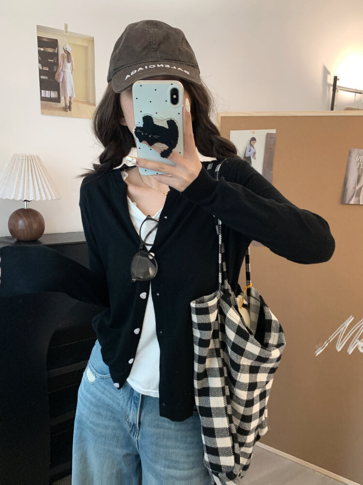lightweight slim knit cardigan for early fall, sweet button-up sunproof sweater, OOTDAY cardigan for girls