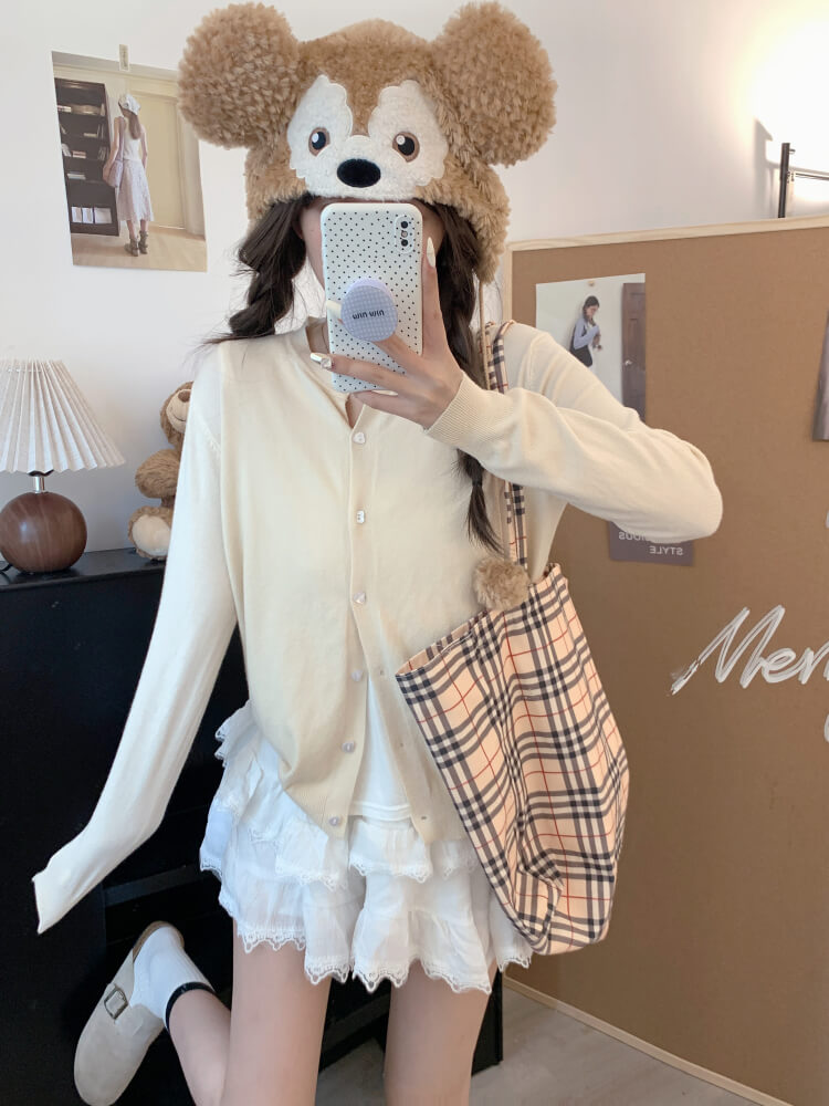 lightweight slim knit cardigan for early fall, sweet button-up sunproof sweater, OOTDAY cardigan for girls
