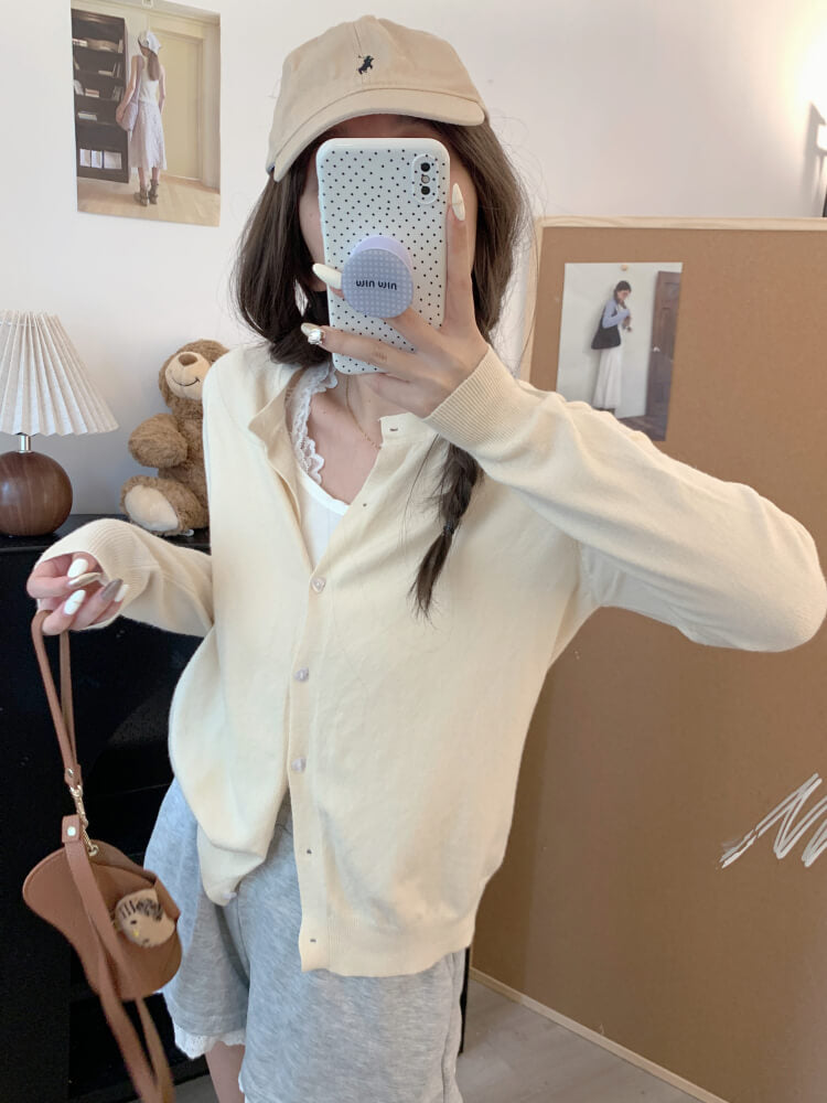 lightweight slim knit cardigan for early fall, sweet button-up sunproof sweater, OOTDAY cardigan for girls