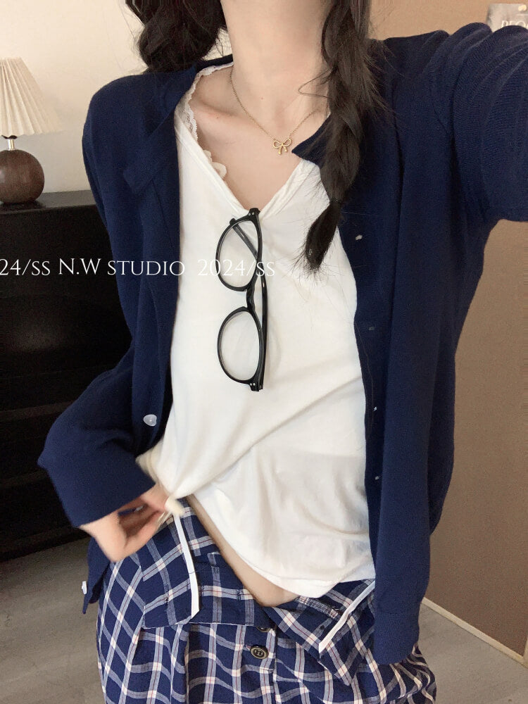 lightweight slim knit cardigan for early fall, sweet button-up sunproof sweater, OOTDAY cardigan for girls