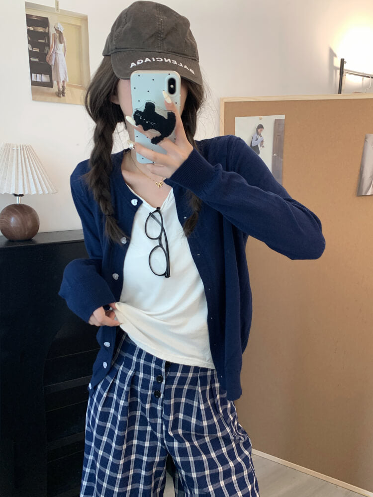 lightweight slim knit cardigan for early fall, sweet button-up sunproof sweater, OOTDAY cardigan for girls