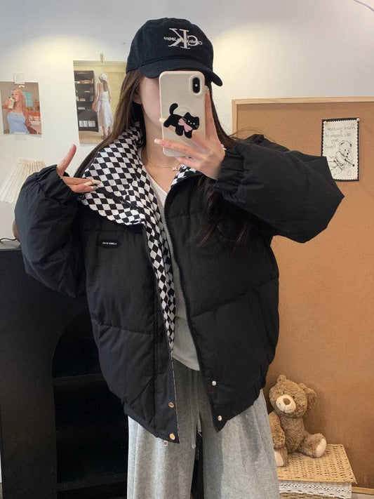 BF-style short winter padded jacket, cotton coat with stand collar for girls, sweet oversized puffer coat, 2025 trendy winter jacket for women, OOTDAY winter outerwear