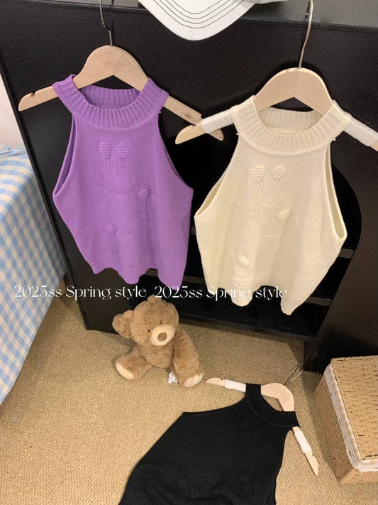 halter knit tank top for women, sexy backless camisole, Korean slim fit halter top, OOTDAY summer knitwear, pure desire style tank