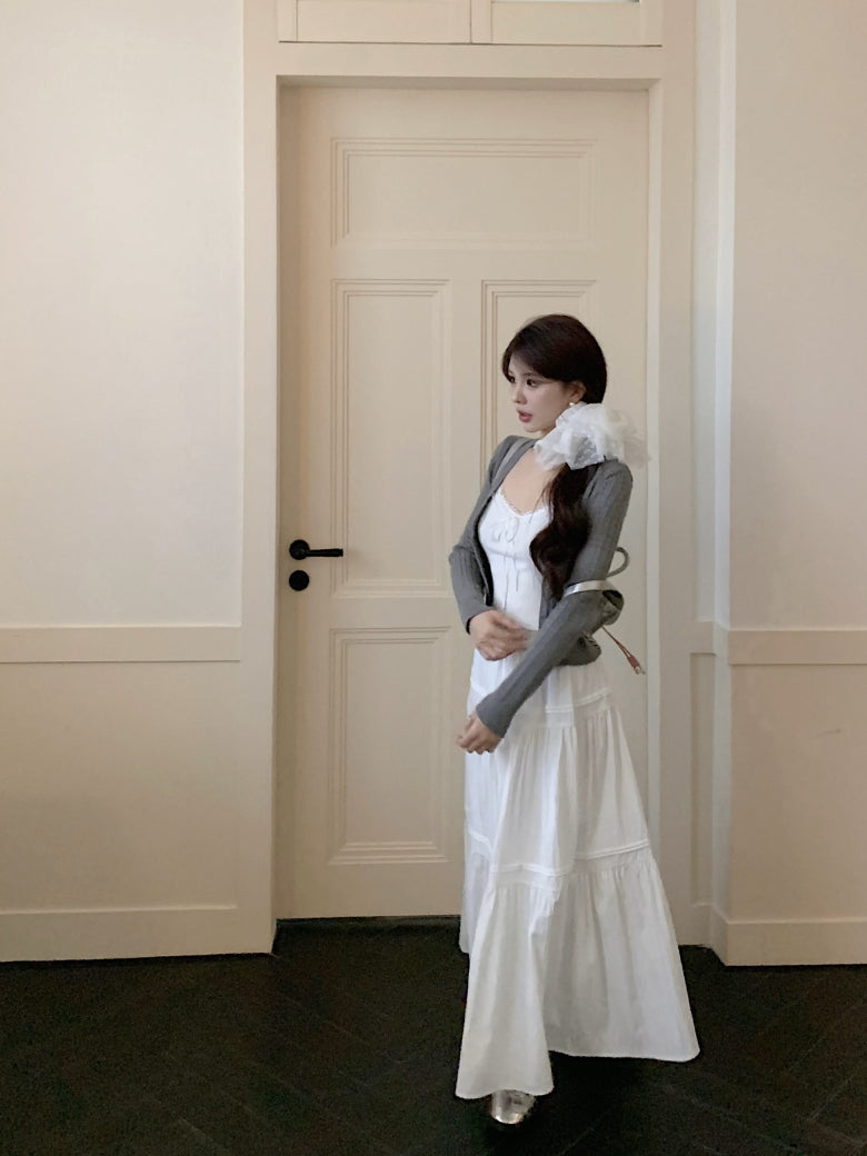 Korean knit camisole cardigan and maxi skirt set, 3-piece summer outfit for women, sweet halter knit top with flowy skirt, OOTDAY summer fashion set