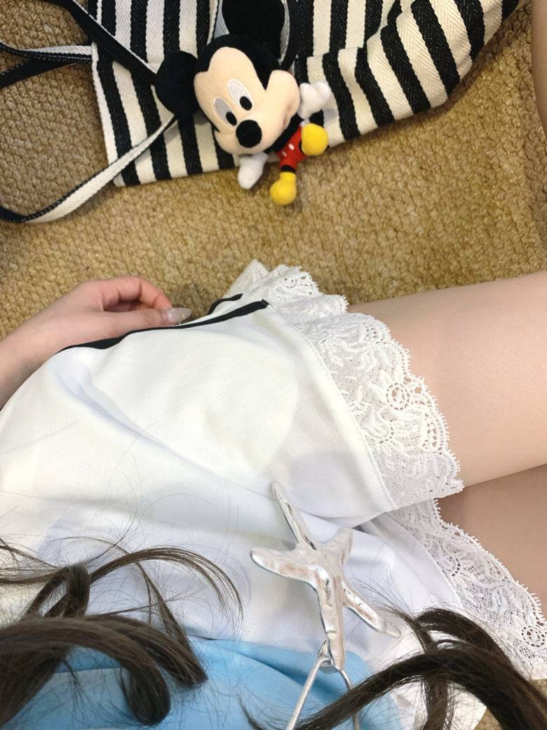 OOTDAY lace trim shorts, sweet sporty wide-leg shorts, preppy lounge shorts for girls, high-waisted summer casual shorts, Korean style lace hem shorts