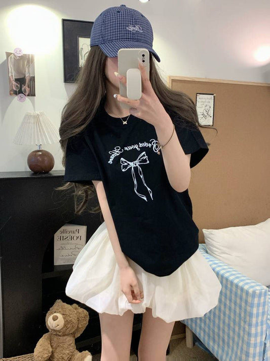 Slim fit short sleeve t-shirt with bow detail – soft girl summer minimalist top by OOTDAY