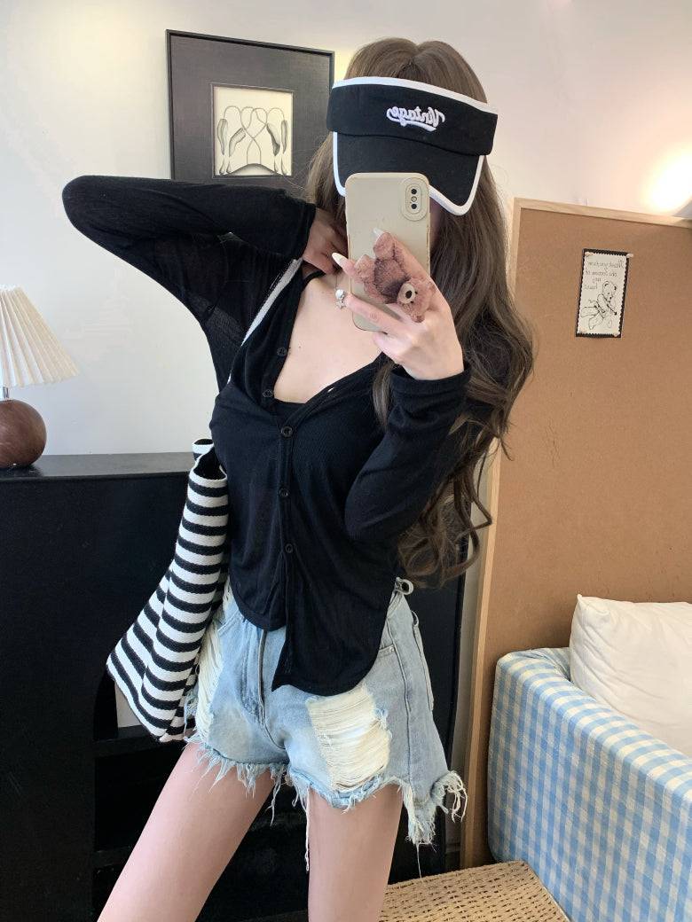 summer cardigan shirt, grey sun shirt women, lightweight long sleeve cover-up, v-neck summer outerwear, OOTDAY cardigan