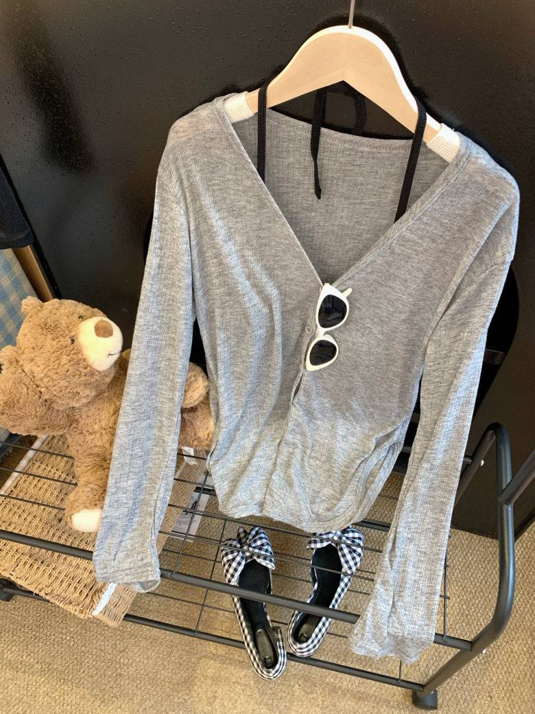 summer cardigan shirt, grey sun shirt women, lightweight long sleeve cover-up, v-neck summer outerwear, OOTDAY cardigan