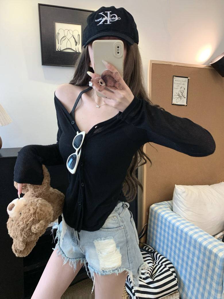 summer cardigan shirt, grey sun shirt women, lightweight long sleeve cover-up, v-neck summer outerwear, OOTDAY cardigan