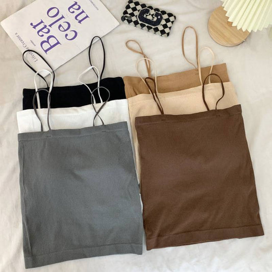 ribbed padded camisole, anti-slip crop tank, summer underwear outerwear, girls cami top, OOTDAY solid color camisole