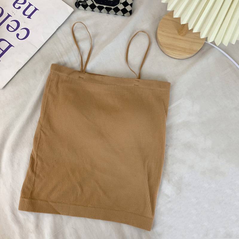 ribbed padded camisole, anti-slip crop tank, summer underwear outerwear, girls cami top, OOTDAY solid color camisole