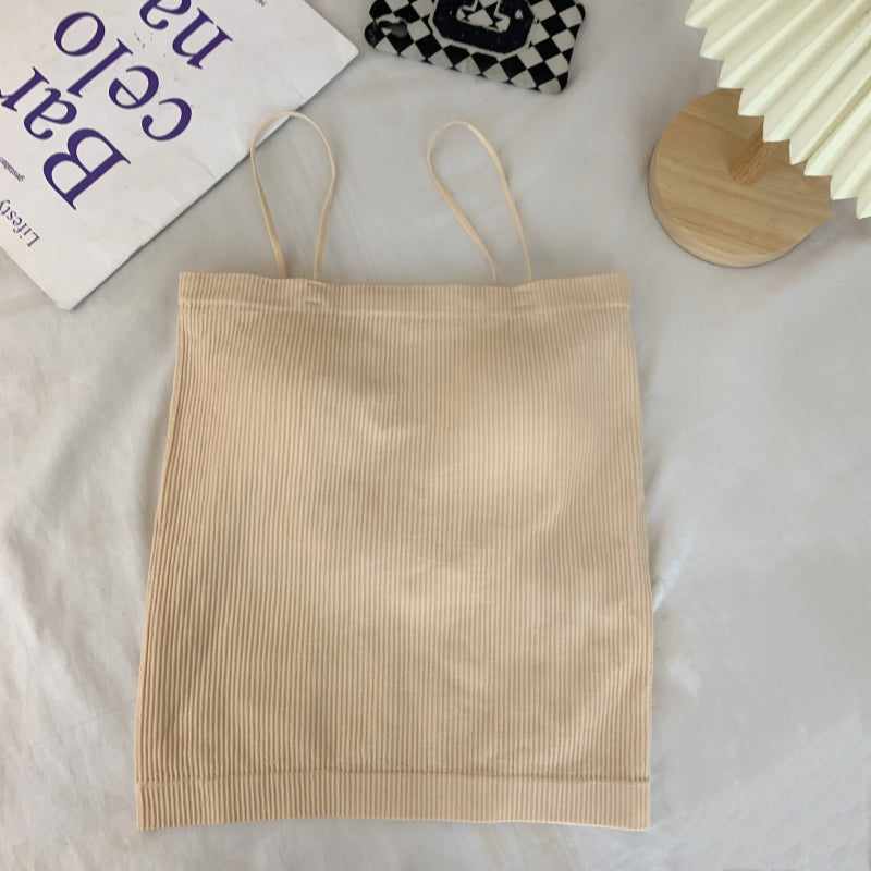 ribbed padded camisole, anti-slip crop tank, summer underwear outerwear, girls cami top, OOTDAY solid color camisole
