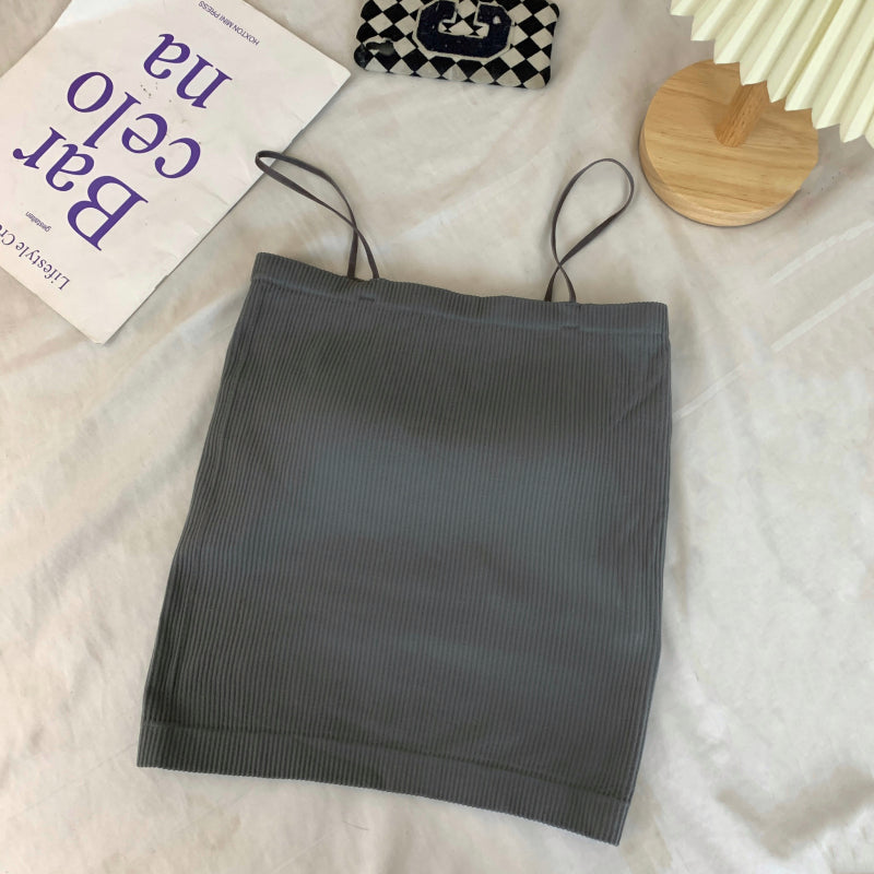 ribbed padded camisole, anti-slip crop tank, summer underwear outerwear, girls cami top, OOTDAY solid color camisole