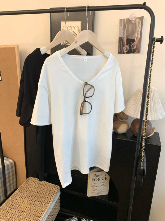 u-neck short sleeve tee for women, slim fit summer t-shirt, relaxed casual basic tee, OOTDAY soft tee top, everyday versatile shirt