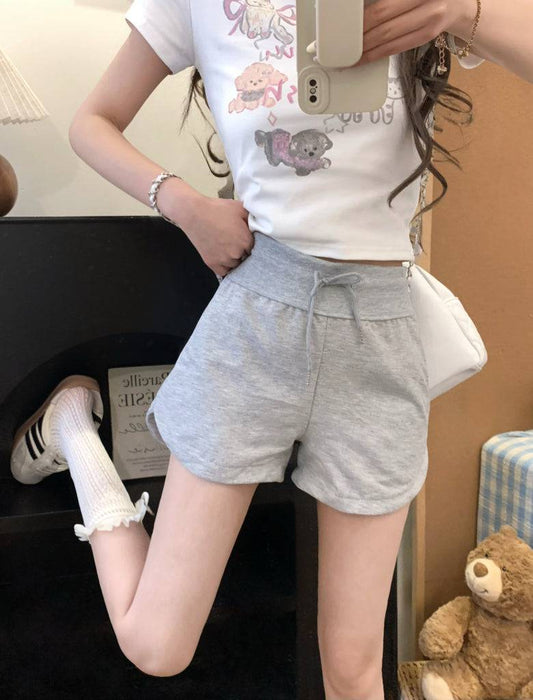 high-waisted drawstring shorts, summer sporty shorts for women, casual straight-leg shorts, comfy girl shorts, OOTDAY women’s active shorts