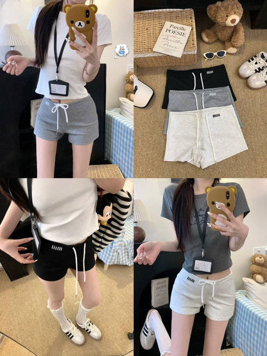 high-waisted sporty shorts, drawstring A-line shorts, sweet summer hot pants, casual athletic shorts for women, preppy style sporty shorts