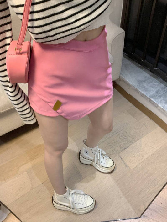 high-waisted skort, asymmetrical mini skirt, summer A-line skort, sweet preppy style skort, chic high waist mini skirt