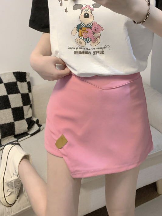 high-waisted skort, asymmetrical mini skirt, summer A-line skort, sweet preppy style skort, chic high waist mini skirt