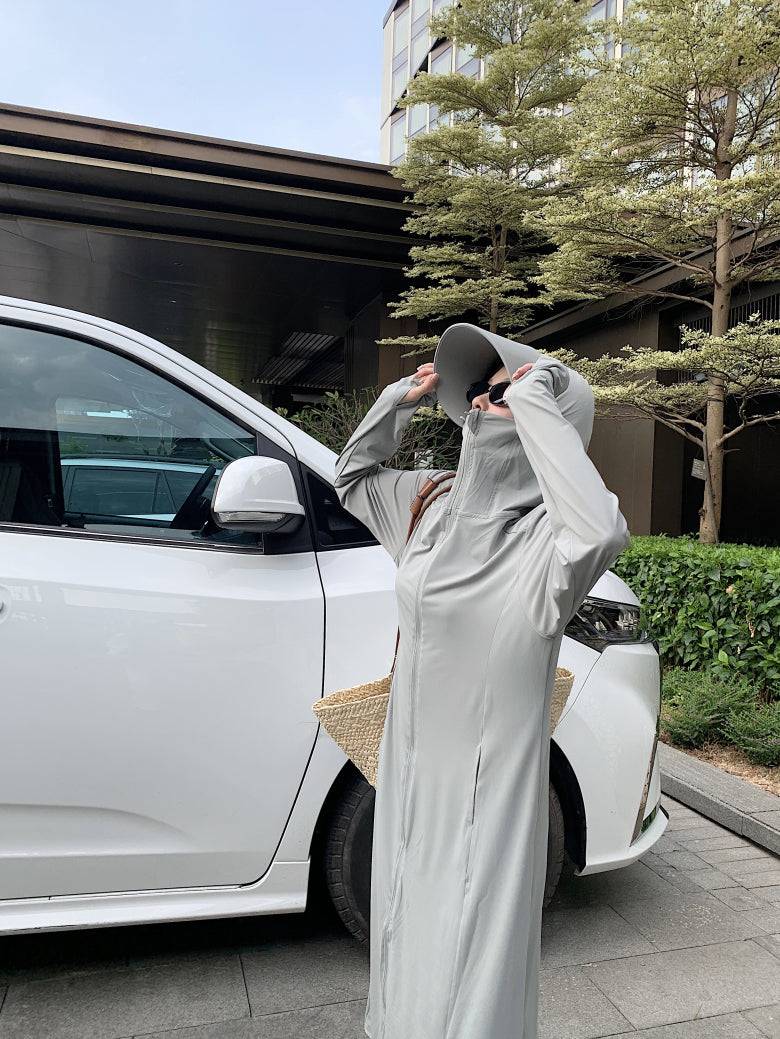 ultra-long sun protection coat, ice silk UV cover-up, lightweight summer sun jacket, full body sunblock clothing, breathable sweet style sunscreen coat