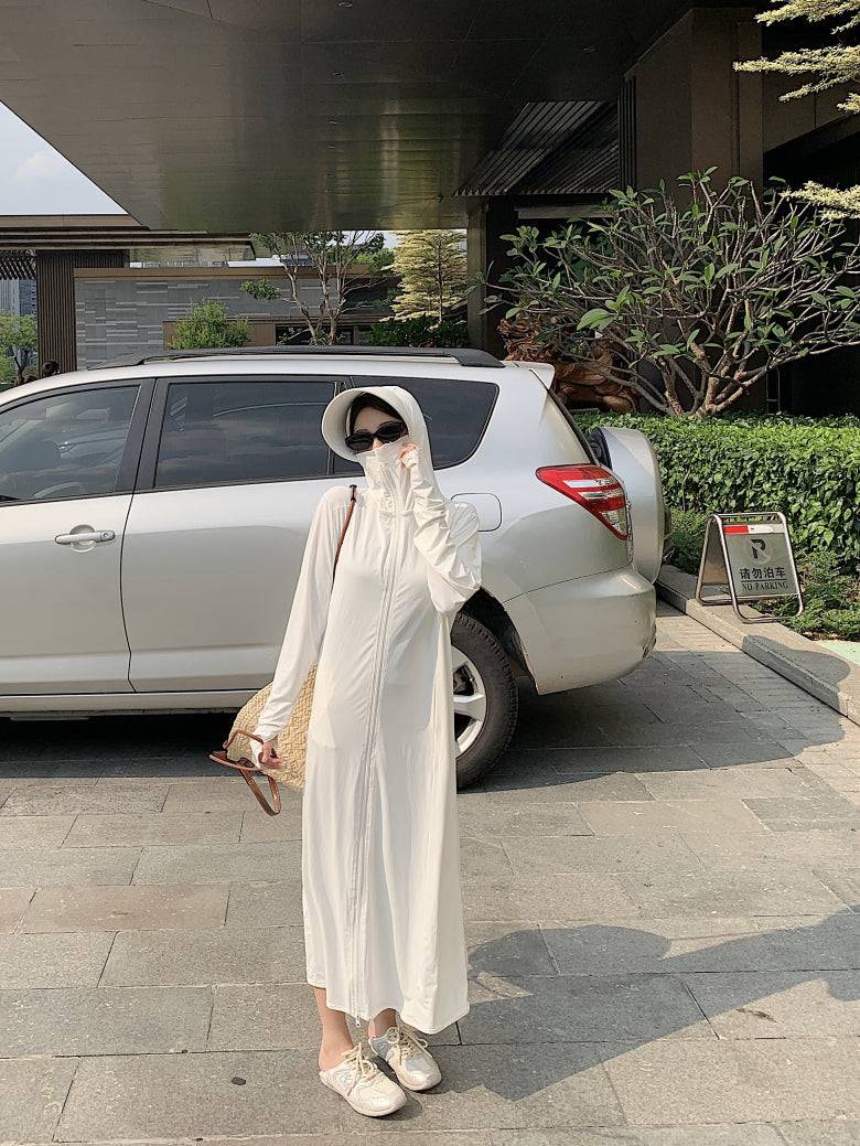 ultra-long sun protection coat, ice silk UV cover-up, lightweight summer sun jacket, full body sunblock clothing, breathable sweet style sunscreen coat