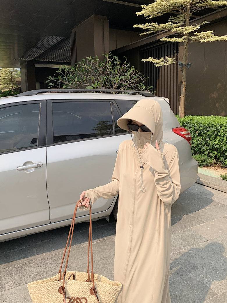 ultra-long sun protection coat, ice silk UV cover-up, lightweight summer sun jacket, full body sunblock clothing, breathable sweet style sunscreen coat