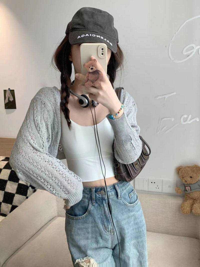 knit summer cardigan, korean loose cardigan, batwing sleeve shawl, soft girl fashion outerwear, lightweight sun protection top