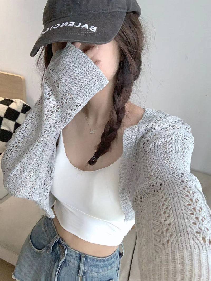 knit summer cardigan, korean loose cardigan, batwing sleeve shawl, soft girl fashion outerwear, lightweight sun protection top