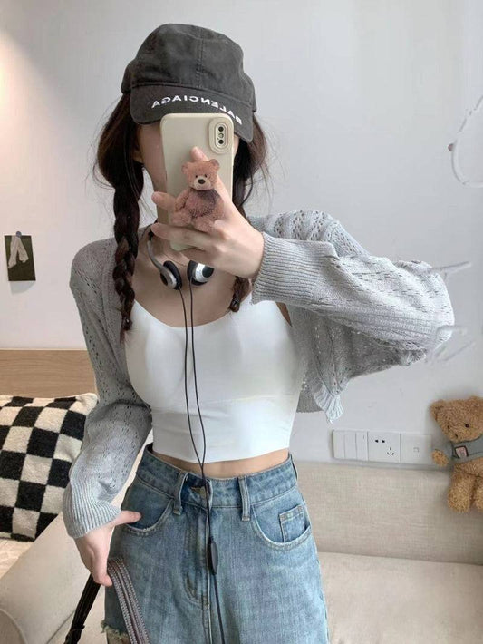 knit summer cardigan, korean loose cardigan, batwing sleeve shawl, soft girl fashion outerwear, lightweight sun protection top