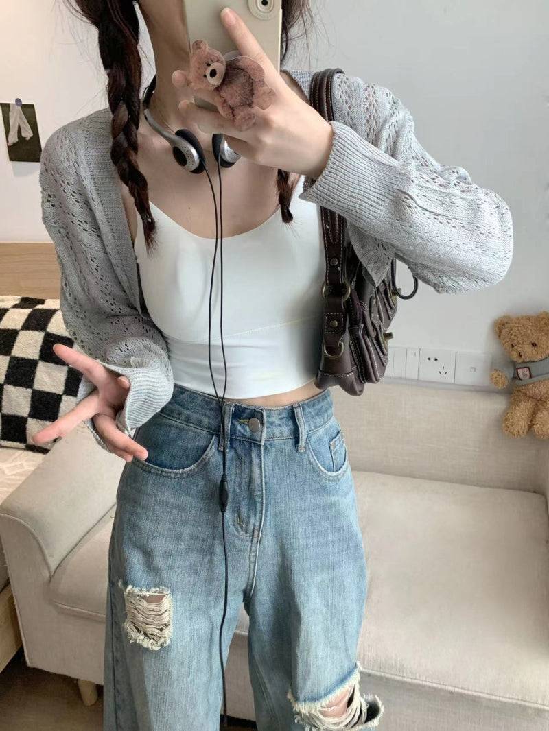 knit summer cardigan, korean loose cardigan, batwing sleeve shawl, soft girl fashion outerwear, lightweight sun protection top