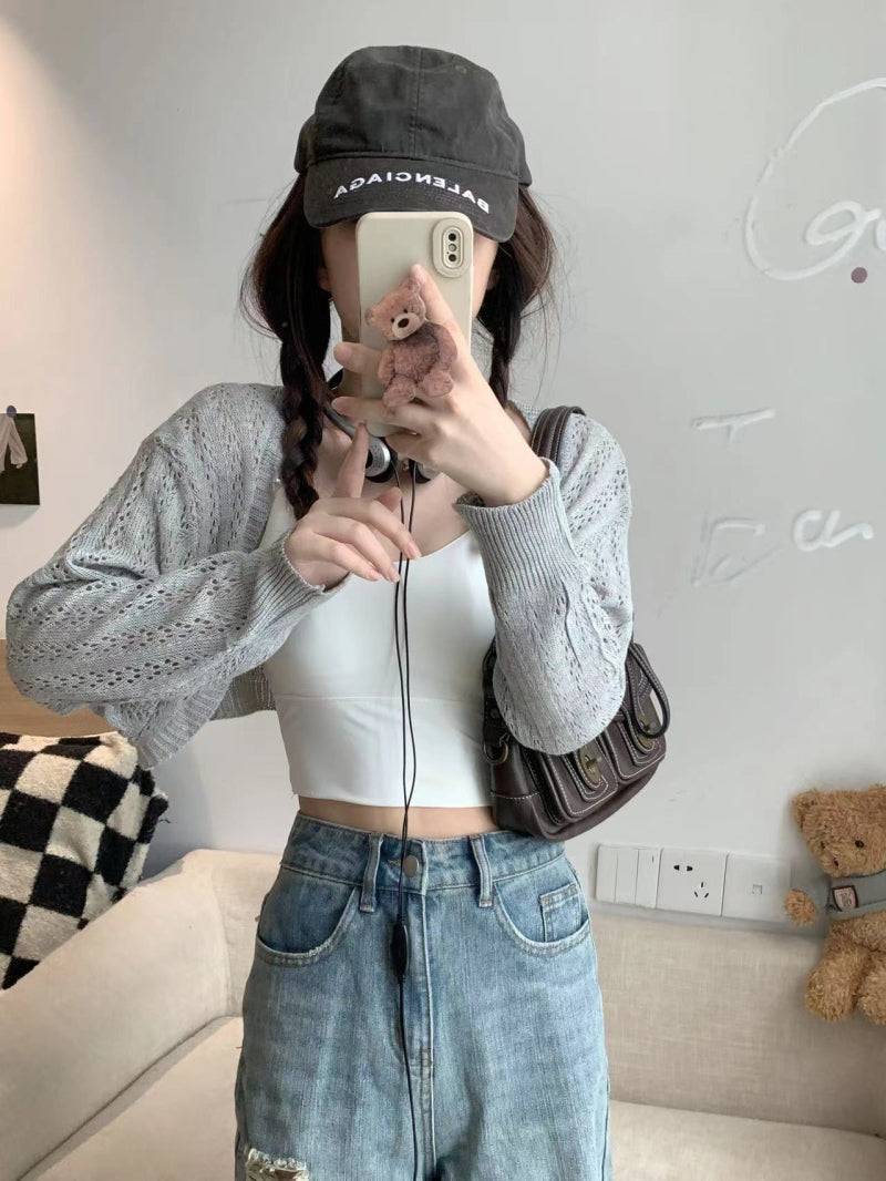 knit summer cardigan, korean loose cardigan, batwing sleeve shawl, soft girl fashion outerwear, lightweight sun protection top