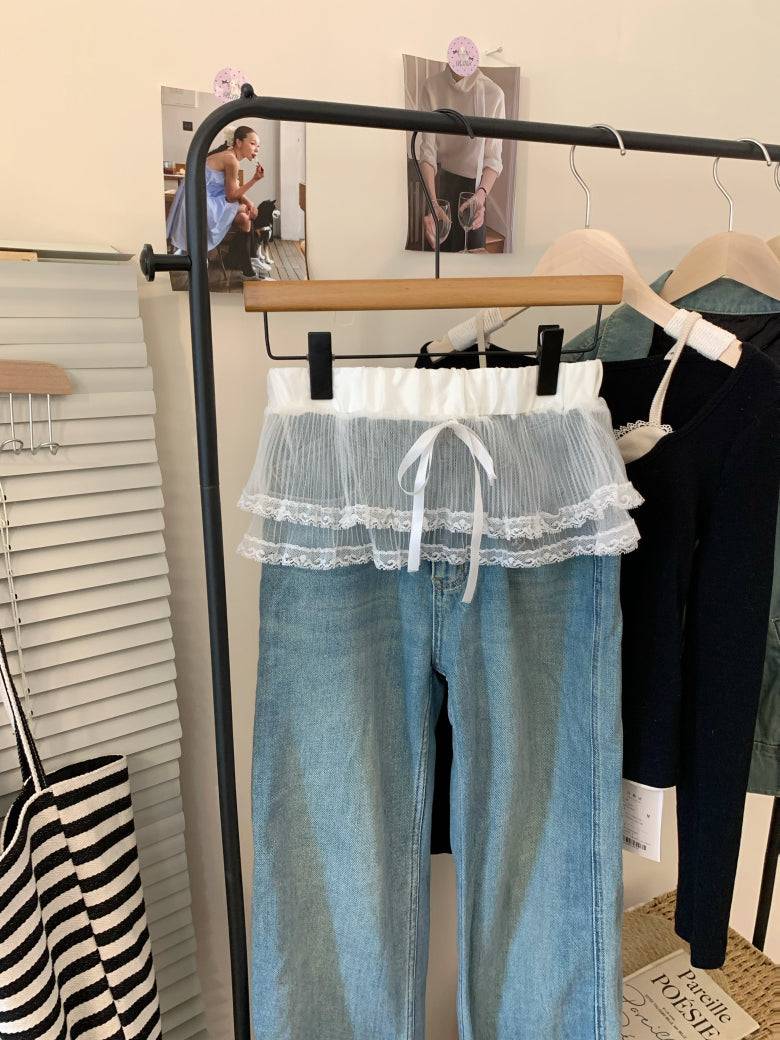 lace skirt overlay, apron style hip wrap, korean sweet girl fashion, layered mini skirt belt, y2k lace wrap skirt