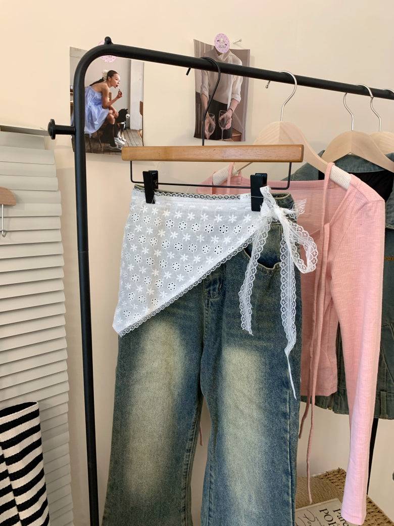 lace skirt overlay, apron style hip wrap, korean sweet girl fashion, layered mini skirt belt, y2k lace wrap skirt