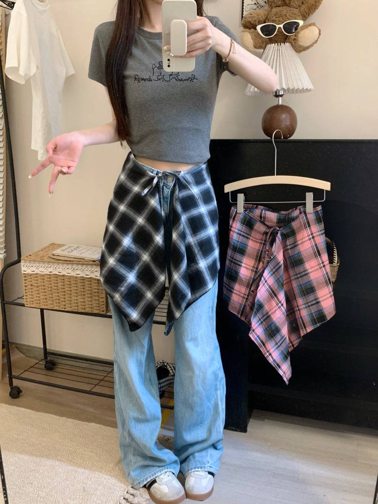 plaid skirt belt, layered wrap-around hip cover, y2k style waist wrap, preppy plaid skirt accessory, high street fashion belt