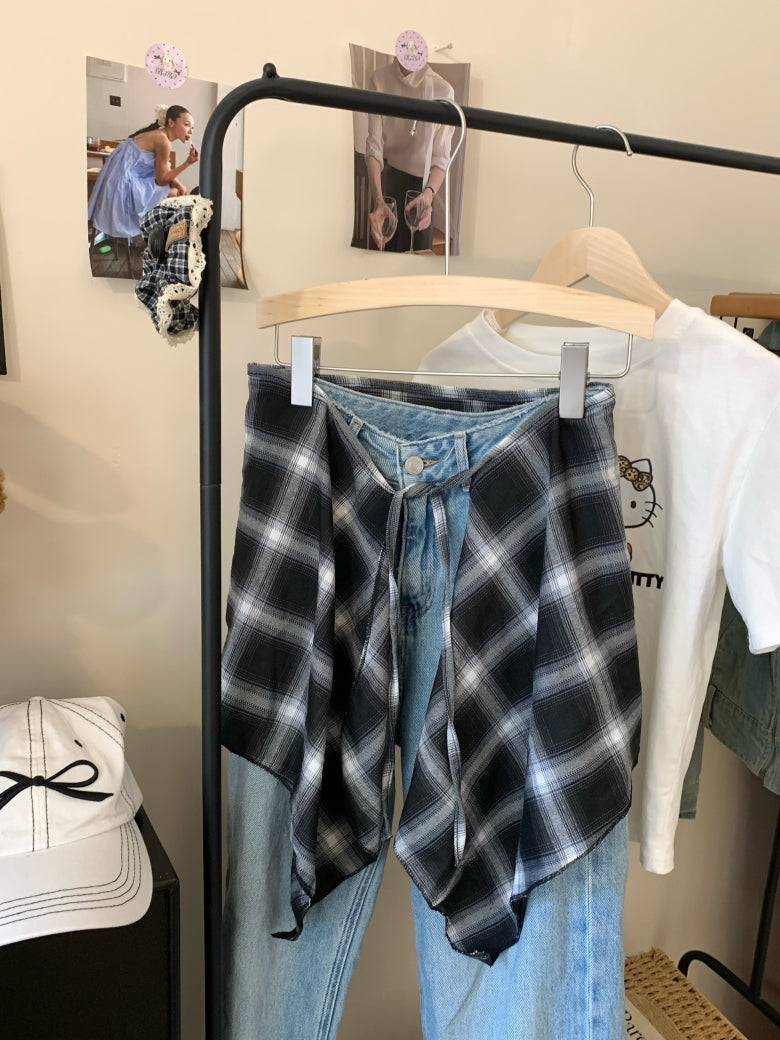 plaid skirt belt, layered wrap-around hip cover, y2k style waist wrap, preppy plaid skirt accessory, high street fashion belt