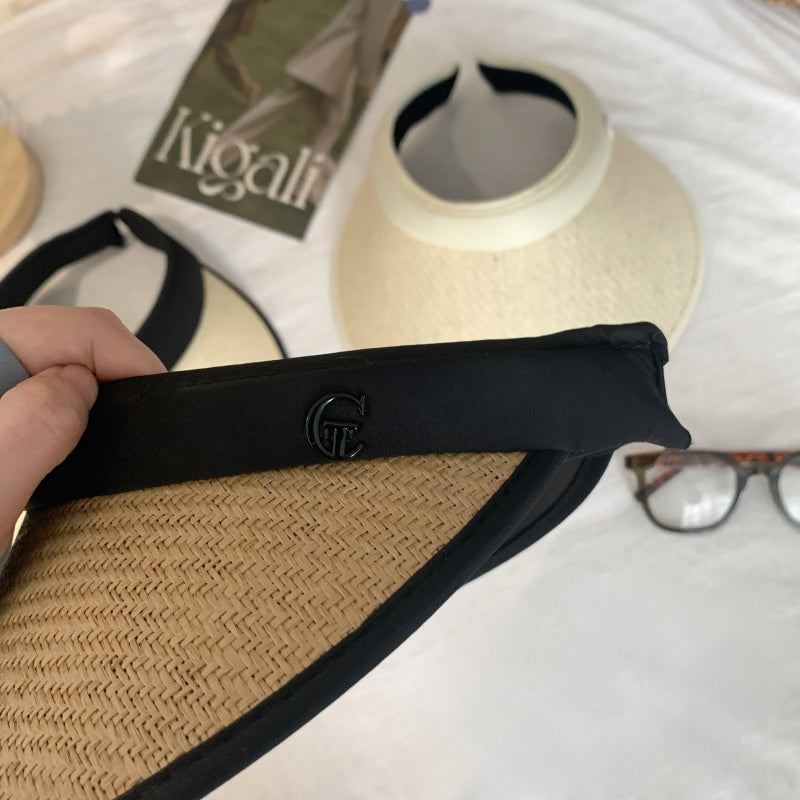 foldable visor hat, wide brim sun hat women, UV protection topless hat, summer straw visor cap, adjustable sunshade hat