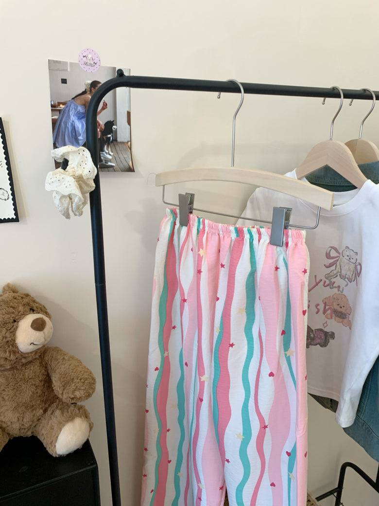 lightweight lounge pants women, cute summer sleepwear, pastel cartoon pajama pants, OOTDAY comfy loungewear, loose fit home pants for girls