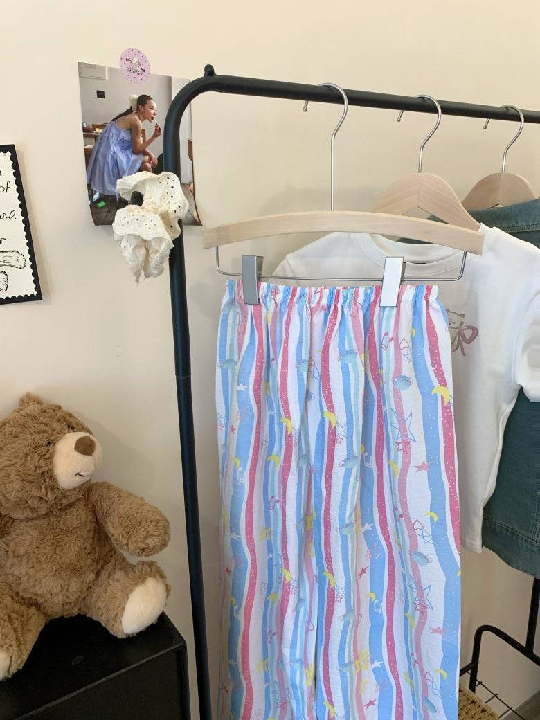 lightweight lounge pants women, cute summer sleepwear, pastel cartoon pajama pants, OOTDAY comfy loungewear, loose fit home pants for girls